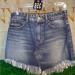 358. We The Free Blue Frayed Jean Skirt